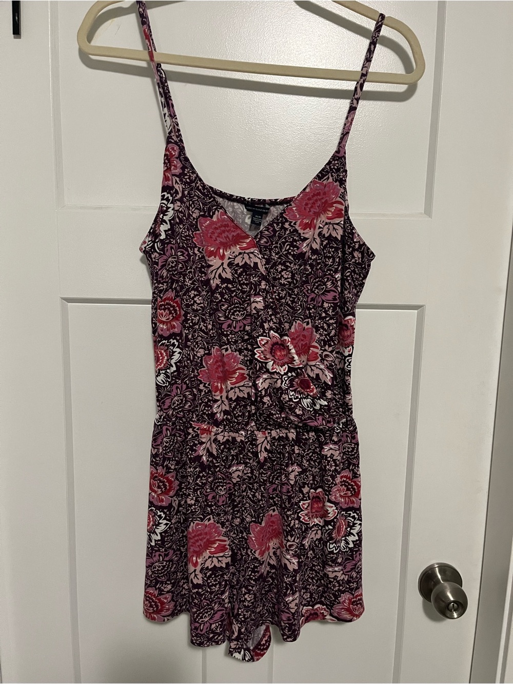 American Eagle Outfitters Pink & Black Floral Mini Romper